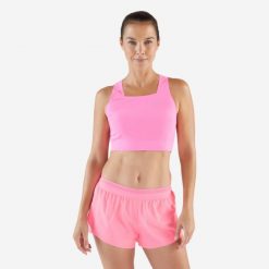 Koszulka do biegania bez rękawów damska Kiprun 900 Light crop top. Czerwone koszulki damskie KIPRUN, m, bez wzorów, z elastanu, bez kołnierzyka, bez ramiączek. Za 129.99 zł.