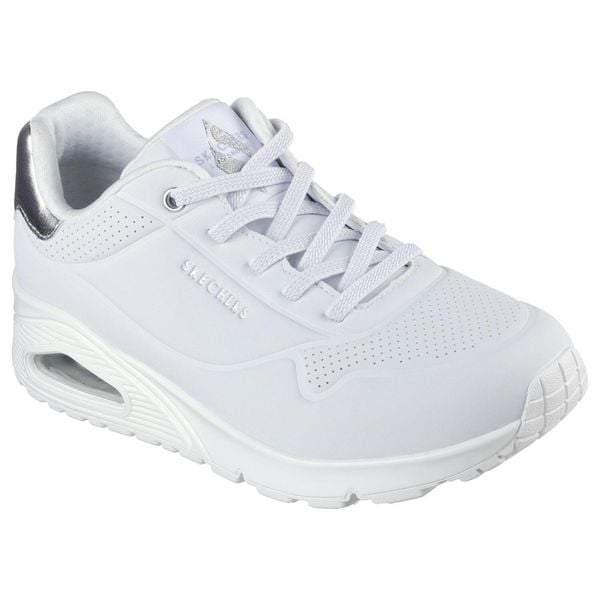 Damskie UNO SHIMMER AWAY Sneakersy Biały / Srebrny. Białe obuwie sportowe damskie Skechers, z gumy, bez zapięcia, trekkingowe, Skechers Sport. W wyprzedaży za 345.60 zł.