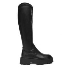 Kozaki DeeZee. Czarne kozaki damskie DeeZee, bez obcasa, na płaskiej podeszwie, bez zapięcia. Za 219.99 zł.