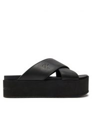 Calvin Klein Jeans Klapki Flatform Cross Mg Uc YW0YW01349 Czarny. Czarne klapki damskie Calvin Klein Jeans, bez wzorów, z jeansu, bez obcasa, bez zapięcia. Za 219.99 zł.
