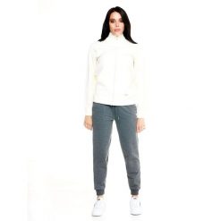 Bluza z zamek błyskawiczny na co dzień na siłownię. Białe bluzy damskie LEONE 1947 APPAREL, bez wzorów, z bawełny, bez kaptura. W wyprzedaży za 191.56 zł.