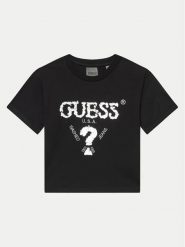 Guess T-Shirt J4YI46 K8FQ4 Czarny Regular Fit. Czarne koszulki i t-shirty dziewczęce Guess, z aplikacjami, z bawełny, bez kołnierzyka, bez ramiączek. Za 69.99 zł.