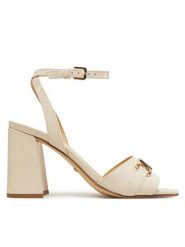 Guess Sandały FLJGRT LEA03 Beżowy. Brązowe sandały damskie Guess, z aplikacjami, ze skóry, bez obcasa, na słupku, bez zapięcia. Za 479.99 zł.