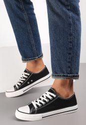 Czarno-Białe Trampki w Klasycznym Stylu z Niską Cholewką Doriabel. Czarne obuwie sportowe damskie Renee, z gumy, przed kostkę, bez zapięcia. Za 44.99 zł.