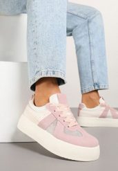 Różowe Sneakersy Typu Kultowe Tenisówki na Grubej Podeszwie Nanessa. Czerwone obuwie sportowe damskie Renee, bez wzorów, z jeansu, bez zapięcia. Za 79.99 zł.
