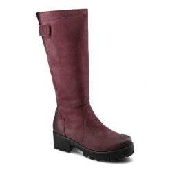 Bordowe Kozaki Simen Damskie Modne Ocieplane Buty. Czerwone kozaki damskie Simen, na zimę, z jeansu, bez obcasa, na obcasie, bez zapięcia. Za 429.00 zł.