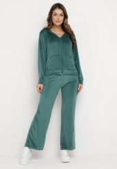 Ciemnozielony Welurowy Komplet Dresowy Bluza z Kapturem i Szerokie Spodnie Atiferi. Zielone bluzy damskie Born2be, l, bez wzorów, z dresówki, z kapturem. Za 69.99 zł.