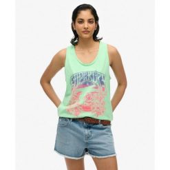 Koszulka surfingowa z psychodelicznym wzorem SUPERDRY. Zielone koszulki damskie Superdry, bez wzorów, z bawełny, bez kołnierzyka, bez ramiączek. W wyprzedaży za 140.80 zł.