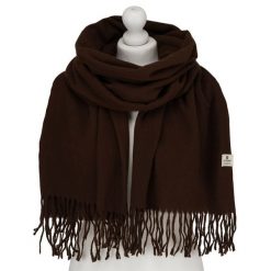 Duży, brązowy szal damski ozdobiony frędzlami - Peterson. Brązowe szaliki damskie Peterson, na jesień, bez wzorów. Za 54.99 zł.