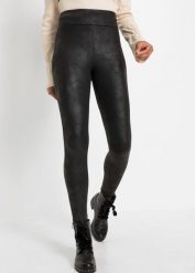 Legginsy ocieplane z połyskującą powłoką. Czarne legginsy damskie bonprix, bez wzorów. Za 99.99 zł.