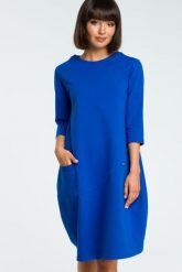 Sukienka dresowa bombka oversize z kieszonką z przodu niebieska. Niebieskie sukienki damskie Sukienki.shop, bez wzorów, z bawełny, bez ramiączek. Za 219.00 zł.