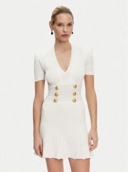Balmain Sukienka dzianinowa DF1R7320KF24 Biały Regular Fit. Białe sukienki damskie Balmain, bez wzorów, z dzianiny, bez ramiączek. Za 9,269.00 zł.