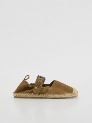 Skórzane espadryle - beżowy. Brązowe espadryle damskie Reserved, bez wzorów, ze skóry, bez obcasa. W wyprzedaży za 99.99 zł.
