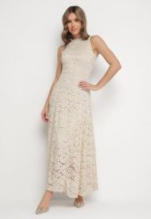 Beżowa Koktajlowa Sukienka z Koronki Jolretia. Brązowe sukienki damskie Born2be, bez wzorów, z koronki, eleganckie, bez ramiączek. W wyprzedaży za 144.49 zł.
