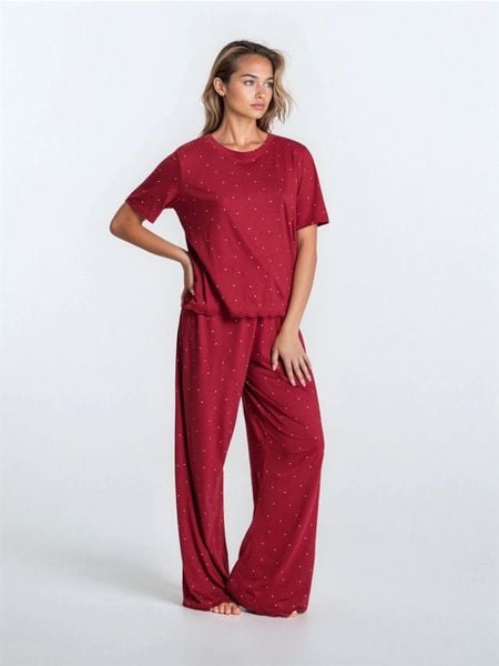 Piżama dwuczęściowa z domieszką wiskozy - bordowy. Czerwone piżamy damskie Sinsay, bez wzorów, z wiskozy, bez ramiączek. Za 59.99 zł.