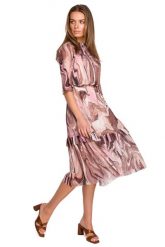 Wzorowana Sukienka z Siateczki z Falbankami - Model 3. Brązowe sukienki damskie MOE, bez wzorów, z materiału, wizytowe, bez ramiączek. Za 391.90 zł.