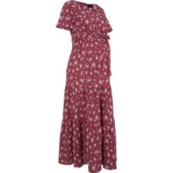 Sukienka ciążowa bawełniana bonprix bordowy w kwiaty. Fioletowe sukienki damskie bonprix, w kwiaty, z bawełny. Za 124.99 zł.