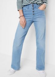 Dżinsy ze stretchem Straight, high waist. Niebieskie jeansy damskie bonprix, z podwyższonym stanem. Za 99.99 zł.