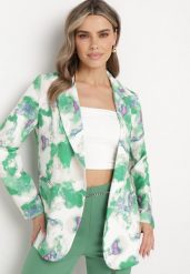 Beżowo-Zielona Dwurzędowa Marynarka z Abstrakcyjnym Wzorem Tie-Dye Floretellia. Brązowe marynarki i żakiety damskie Born2be, s, bez wzorów, z materiału. Za 169.99 zł.
