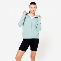 Bluza na zamek damska Domyos Gym & Pilates. Zielone bluzy damskie DOMYOS, l, bez wzorów, z bawełny, bez kaptura. Za 69.99 zł.