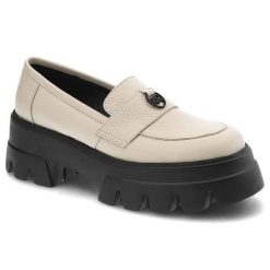 Beżowe Półbuty Karino Wygodne Skórzane Mokasyny. Brązowe mokasyny damskie Karino, na jesień, ze skóry, bez obcasa. Za 299.00 zł.