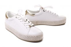 TAMARIS 23713-20 white/gold, półbuty damskie. Białe półbuty damskie Tamaris, bez wzorów, z tkaniny, bez obcasa, bez zapięcia. Za 149.94 zł.