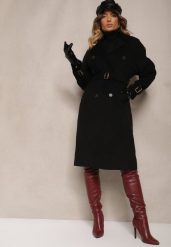 Czarny Dwurzędowy Płaszcz Trencz o Eleganckim Kroju z Paskiem Edioneta. Czarne płaszcze damskie Renee, l, bez wzorów, z jeansu, bez kaptura. Za 209.99 zł.