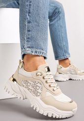 Beżowe Sneakersy z Wstawkami na Grubej Podeszwie Trenta. Brązowe obuwie sportowe damskie Renee, przed kostkę, bez zapięcia. Za 89.99 zł.