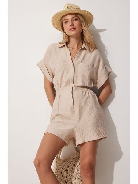 Happiness Istanbul Kombinezon w kolorze beżowym rozmiar: 38. Brązowe kombinezony damskie Happiness Istanbul, bez wzorów, bez kołnierzyka, bez ramiączek. Za 74.63 zł.