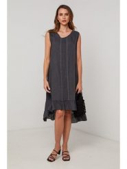 Lin Passion Lniana sukienka w kolorze granatowym rozmiar: 34/36. Niebieskie sukienki damskie Lin Passion, bez wzorów, ze lnu, klasyczne, bez ramiączek. Za 152.99 zł.