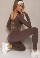 Brązowy Komplet Sportowy Legginsy High Waist i Longsleeve z Ozdobnym Tyłem Dasalle. Brązowe legginsy damskie Renee, m, bez wzorów, z jeansu. Za 99.99 zł.