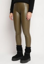 Zielone Ocieplane Legginsy z Wysokim Stanem Koradi. Zielone legginsy damskie Born2be, l, z aplikacjami, z jeansu. Za 34.99 zł.