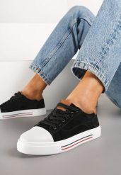 Czarne Płaskie Trampki ze Skóry Naturalnej ze Skórzaną Wkładką i Ozdobnym Noskiem Milili. Czarne trampki damskie Renee, bez wzorów, z jeansu, bez zapięcia. Za 79.99 zł.