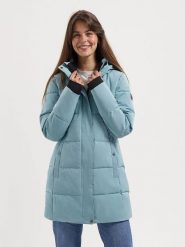 TRAVELIN' Płaszcz zimowy w kolorze błękitnym rozmiar: XL. Niebieskie płaszcze damskie Travelin', na zimę, xl, bez wzorów, z puchu, bez kaptura. Za 448.99 zł.