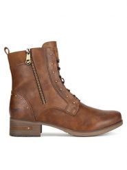 Mustang Trzewiki 1229-522 BIG Brązowy. Brązowe botki damskie Mustang, z materiału, bez obcasa, na słupku, bez zapięcia. Za 369.99 zł.