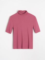 Prążkowana koszulka - Inny. Koszulki damskie Sinsay, l, bez wzorów, prążkowane, bez kołnierzyka, bez ramiączek. Za 25.99 zł.