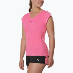 Koszulka do biegania damska Mizuno Aero Tee. Czerwone koszulki damskie Mizuno, bez wzorów, bez kołnierzyka, bez ramiączek. Za 269.99 zł.