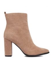 DeeZee Botki E-5133-6 Beżowy. Brązowe botki damskie DeeZee, z materiału, bez obcasa, na słupku, bez zapięcia. Za 199.99 zł.