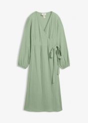 Sukienka 2 w 1 na okres ciąży i do karmienia z muślinu bawełnianego. Zielone sukienki damskie bonprix, bez wzorów, z bawełny, bez ramiączek. Za 144.99 zł.