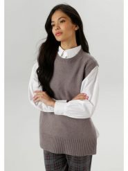 Aniston Bezrękawnik w kolorze szarym rozmiar: 40. Szare swetry klasyczne damskie Aniston, bez kołnierzyka. Za 56.99 zł.