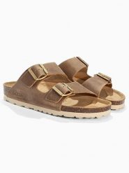 BACKSUN Skórzane klapki "Bali" w kolorze beżowym rozmiar: 36. Brązowe klapki damskie Backsun, bez wzorów, z otwartym noskiem, bez obcasa, bez zapięcia. Za 135.17 zł.