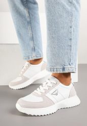 Białe Skórzane Sneakersy z Geometryczną Ozdobą Ireadia. Białe obuwie sportowe damskie Renee, z jeansu, bez zapięcia, trekkingowe. Za 159.99 zł.