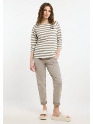 ELBSAND Koszulka "Celin" w kolorze szarobrązowo-białym rozmiar: L. Białe bluzki damskie ELBSAND, l, bez wzorów, bez kołnierzyka, bez ramiączek. Za 104.99 zł.