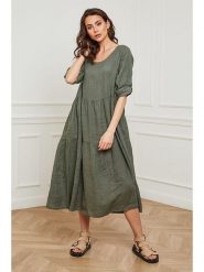 Plume Lniana sukienka "Depay" w kolorze khaki rozmiar: M. Brązowe sukienki damskie Plume, bez wzorów, ze lnu, bez ramiączek. Za 230.00 zł.