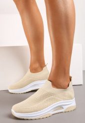 Beżowe Casualowe Buty Sportowe na Grubszej Podeszwie Ozdobione Perforacją Fiovena. Brązowe obuwie sportowe casual damskie Renee, z jeansu. Za 39.99 zł.
