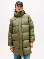 Tommy Hilfiger płaszcz puchowy Kobiety Sztuczne włókno zielony, XS. Zielone płaszcze damskie Tommy Hilfiger, xs, bez wzorów, z puchu, bez kaptura. Za 949.95 zł.