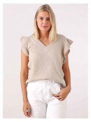 Zwillingsherz Bluzka w kolorze beżowym rozmiar: onesize. Brązowe bluzki damskie Zwillingsherz, bez wzorów, z bawełny, bez kołnierzyka, bez ramiączek. Za 159.96 zł.