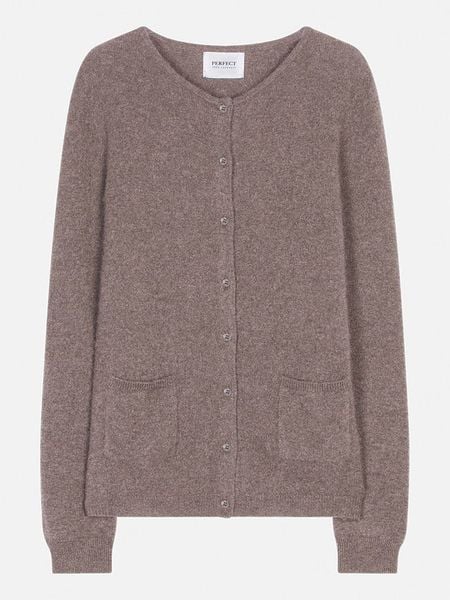 Perfect Cashmere Kaszmirowy kardigan "Amy" w kolorze szarobrązowym rozmiar: L. Brązowe kardigany damskie Perfect Cashmere, l, bez wzorów, z kaszmiru. Za 416.30 zł.