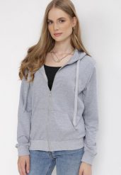 Szara Bluza z Kapturem Zapinana na Suwak Argis. Szare bluzy damskie Born2be, l, bez wzorów, z dzianiny, z kapturem. Za 39.99 zł.