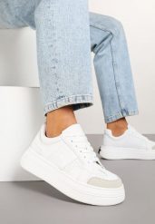 Białe Sneakersy Vices na Platformie z Gwiazdką Fenarra. Białe obuwie sportowe damskie Renee, z jeansu, bez zapięcia. Za 99.99 zł.